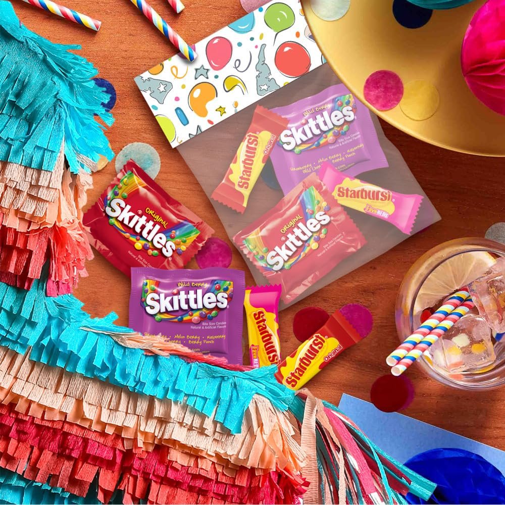 SKITTLES Original, SKITTLES Wild Berry & STARBURST Original and STARBURST FaveReds Fun Size Chewy Candy Variety Bag, Party Size, 20.13 Oz Bulk Bag - Image 9