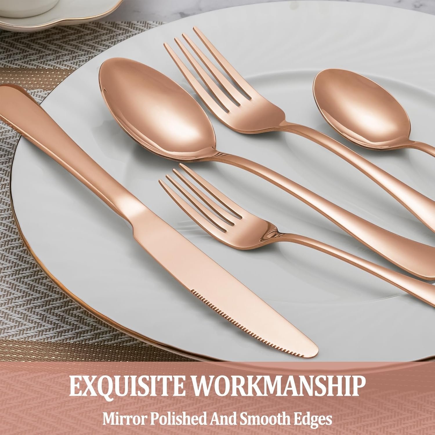 40 Pcs Rose Gold Silverware Set Service for 8, Premium Stainless Steel Flatware Set, Cutlery Utensil Set, Durable Home Kitchen Eating Tableware Set, Include Fork Knife Spoon Set, Dishwasher Safe - Image 4