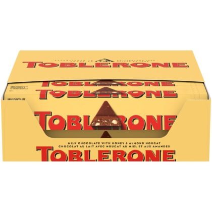 TOBLERONE Milk Chocolate Bar with Honey and Almond Nougat, Valentines Day Chocolate Candy, 20 - 3.52 oz Bars
