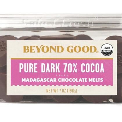 Beyond Good Chocolate | 70% Pure Dark Chocolate Melts, 7oz Pack | USDA Organic, Direct Trade, Vegan, Kosher, Non-GMO | Single Origin Uganda Chocolate Perfect for Snacking or Baking