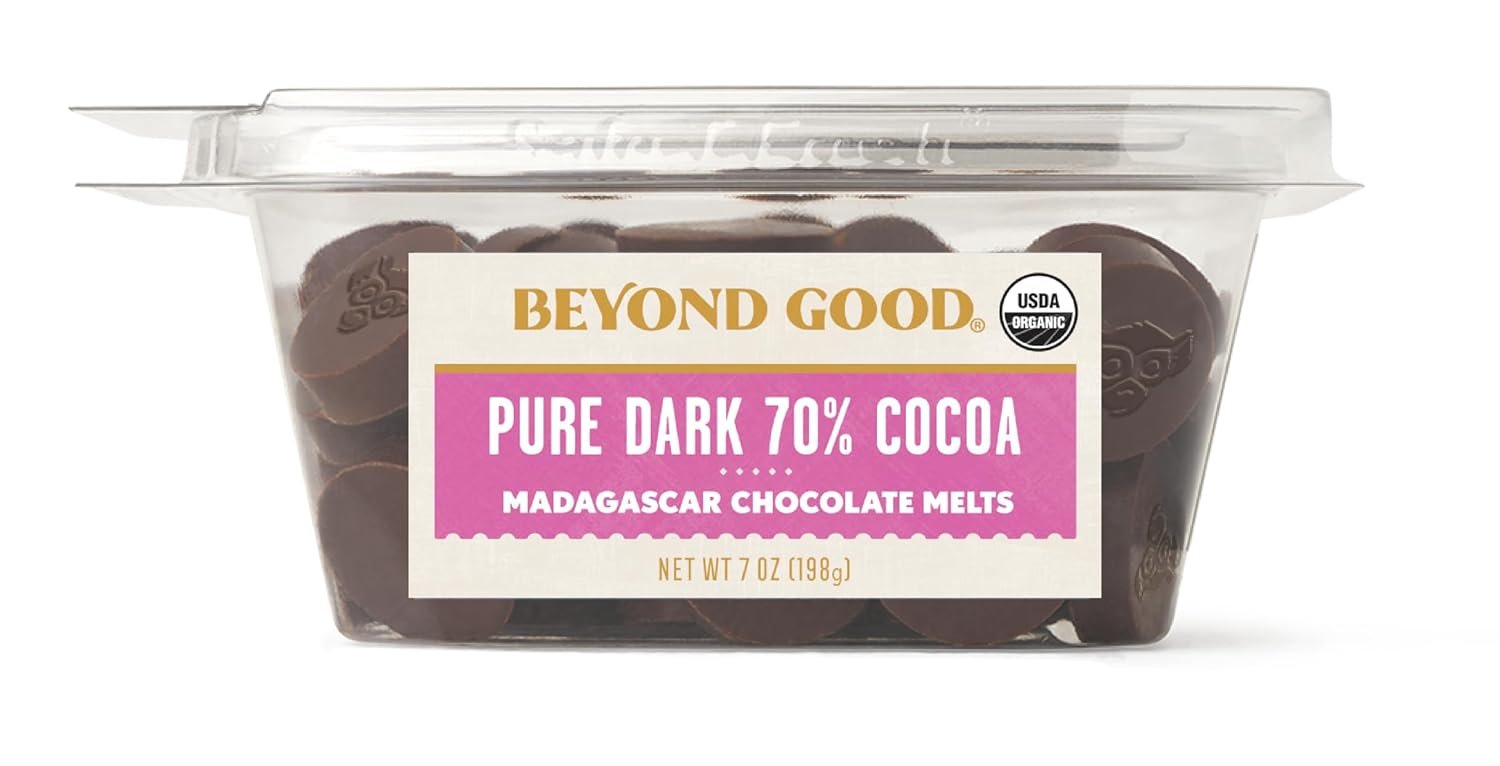 Beyond Good Chocolate | 70% Pure Dark Chocolate Melts, 7oz Pack | USDA Organic, Direct Trade, Vegan, Kosher, Non-GMO | Single Origin Uganda Chocolate Perfect for Snacking or Baking