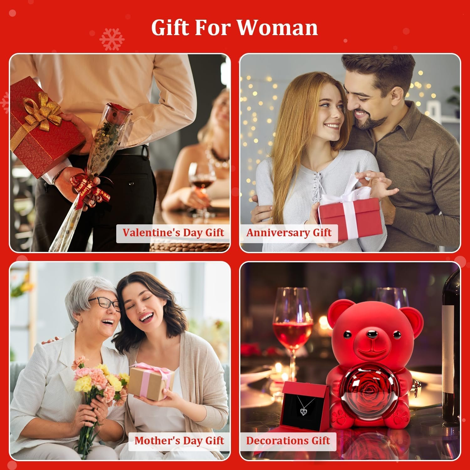 HITOP Rose Gifts for Women - Cute Teddy Bear with Preserved Real Roses Forever Flowers and I Love You in 100 Languages Necklace for Girlfriend Her Wife Mom Grandma on Birthdays, Anniversaries - Image 6