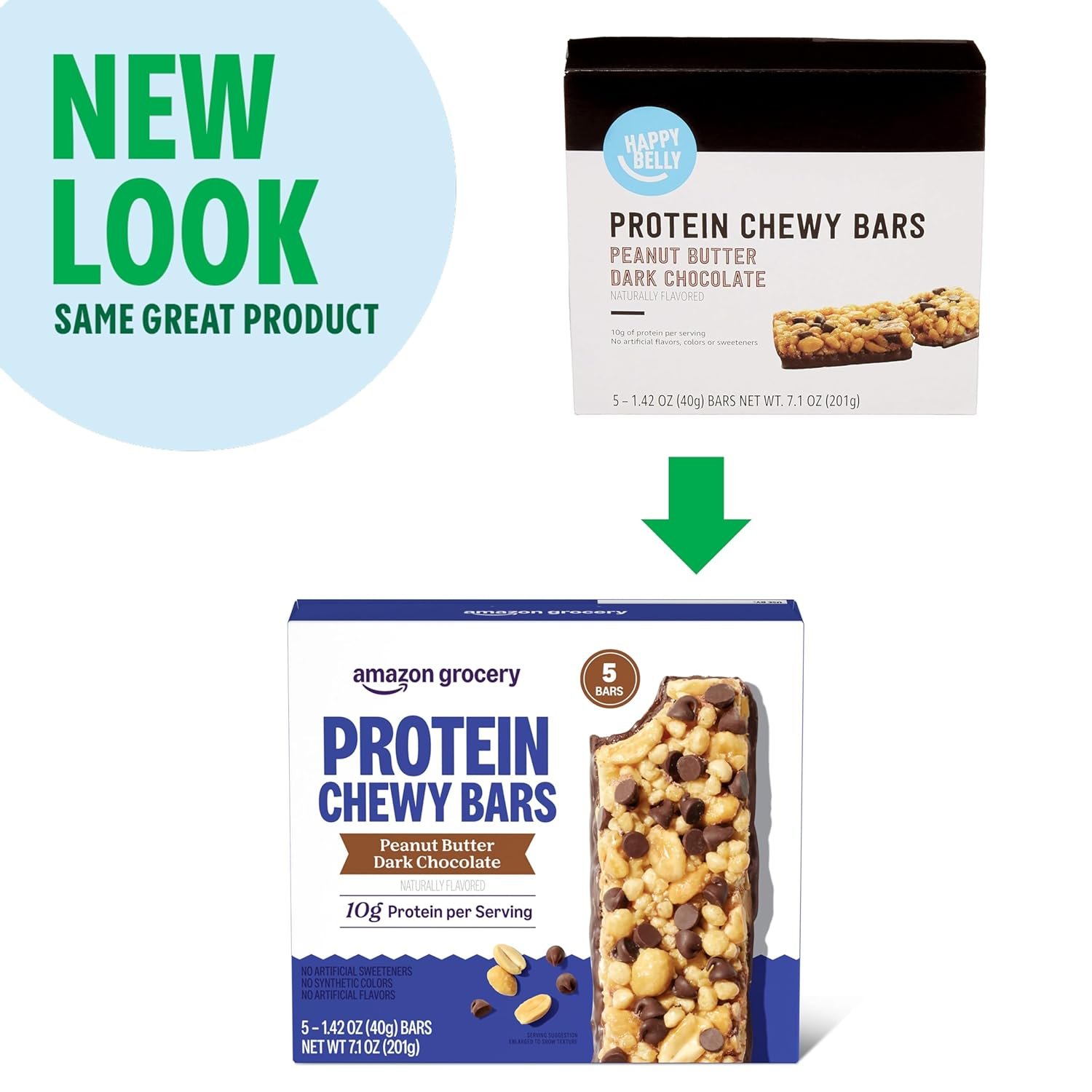 Amazon Grocery, Protein Chewy Bars, Peanut Butter Dark Chocolate Flavor, 7.1 Oz, 5 Ct - Image 4