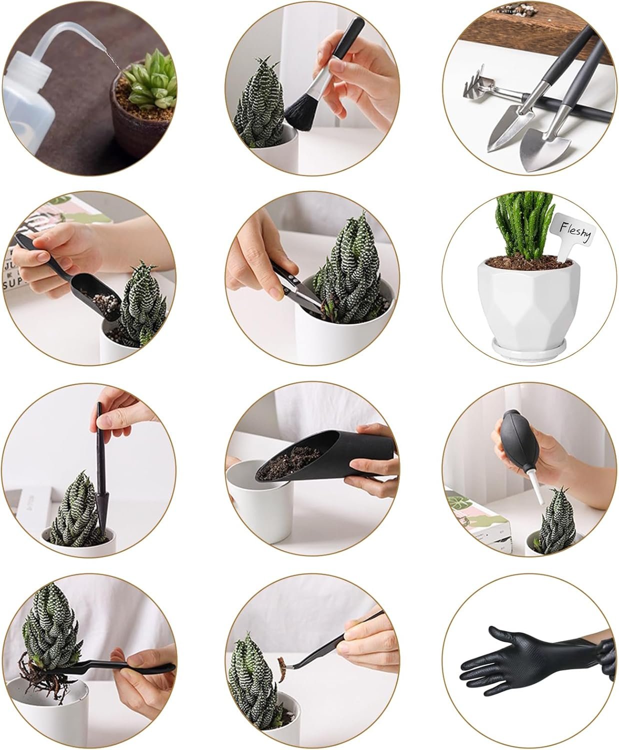 Melphoe 25Pcs Mini Garden Hand Transplanting Succulent Tools Set, 39.4" Thickened Repotting Mat & Plant Tag, Miniature Planting Indoor Fairy Care, Potting, Cactus, Houseplant Bonsai Tool Kit (Black) - Image 2
