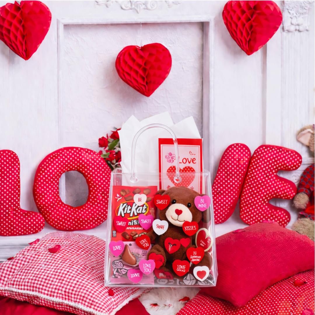 Valentine’s Day Package with Teddy Bear & Chocolate – Romantic Candy Gift Set for Her or Him, Valentine Day Gift Basket with Sweets, V-Day Heart Bag & Greeting Card Included - Image 5
