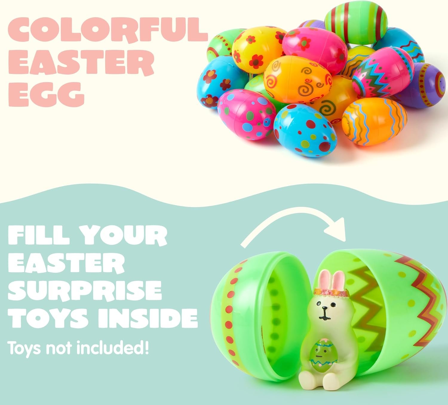 JOYIN Toy 36 PCs Plastic Printed Bright Easter Eggs, Over 3.15'' Tall Fillable Empty Eggs Bulks for Easter Hunt, Basket Stuffers Fillers, Classroom Prize Supplies, Filling Treats and Party Favor - Image 4