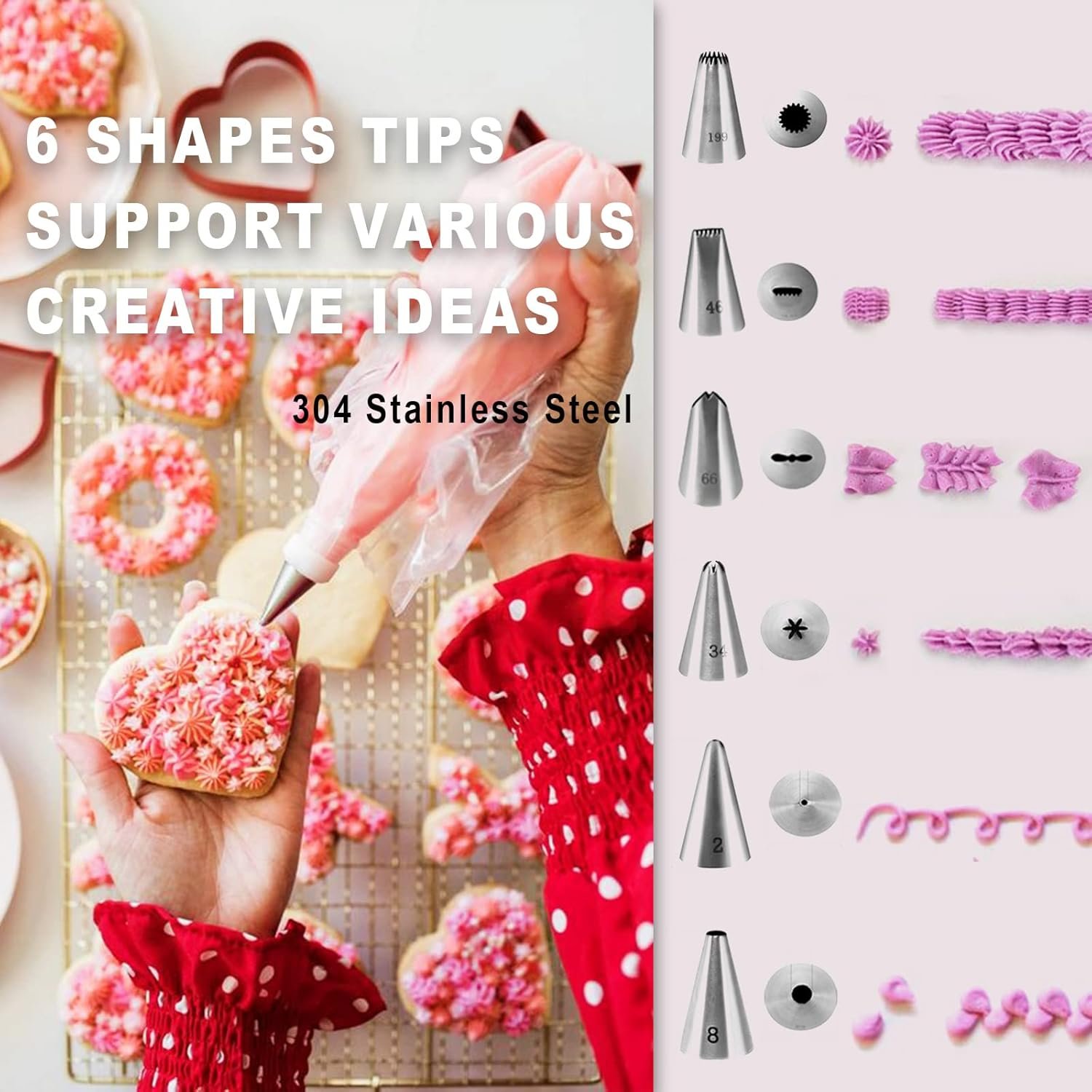 Cookie Decorating Supplies Kit 82Pcs With Storage Box, Sugar Cookies Turntable Set With 6 Piping Tips and Bags, Scribe Needle, Brush, Ideal Beginner Decorator Lover Kids Gift Valentine Halloween - Image 3