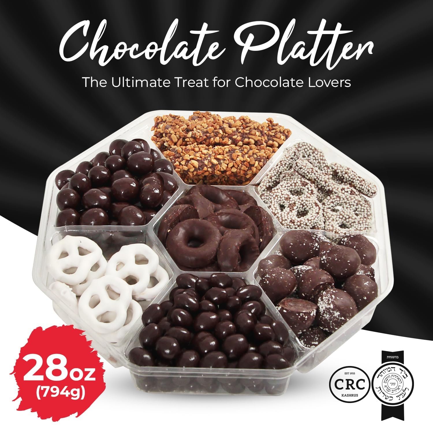 SizGit Mishloach Manot Chocolate Gift Box, 28oz Chocolate Gift Basket of 7 Sectional Platter, Ideal Food Gifts for Women on Mother’s Day, Easter, Thanksgiving, Anniversaries, Weddings or Any Occasion - Image 3