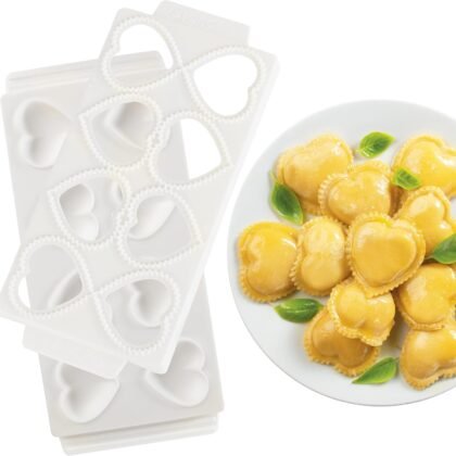 Mini 2" Heart Ravioli Molds for Valentine's Day- Homemade Filled Pasta Maker- 2 pc Tray & Press makes 8 Stuffed Raviolis, Easy to Use & Clean Set- Add Love to Italian Dinner Party, Gift, Galentine Fun