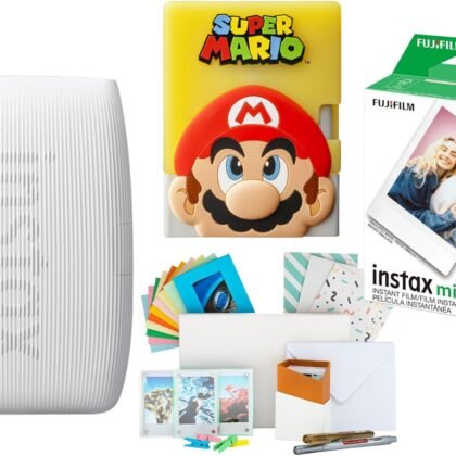 Fujifilm Instax Mini Link 3 Smartphone Printer with Super Mario Case (Clay White) Bundle with 20 Exposure Film and Accessories Kit (3-Items)