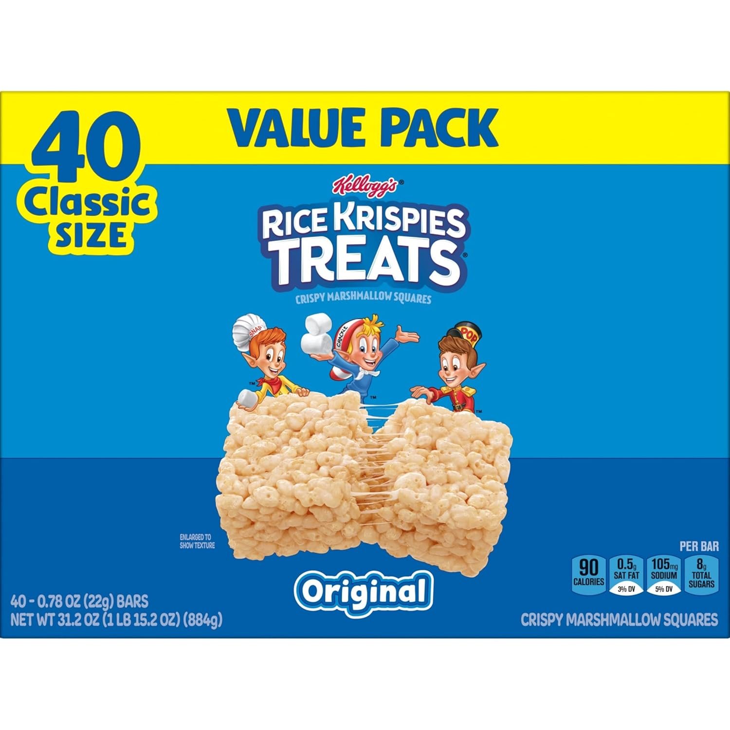 Rice Krispies Treats Crispy Marshmallow Squares, Kids Snacks, Snack Bars, Original, 31.2oz Box (40 Bars) - Image 9