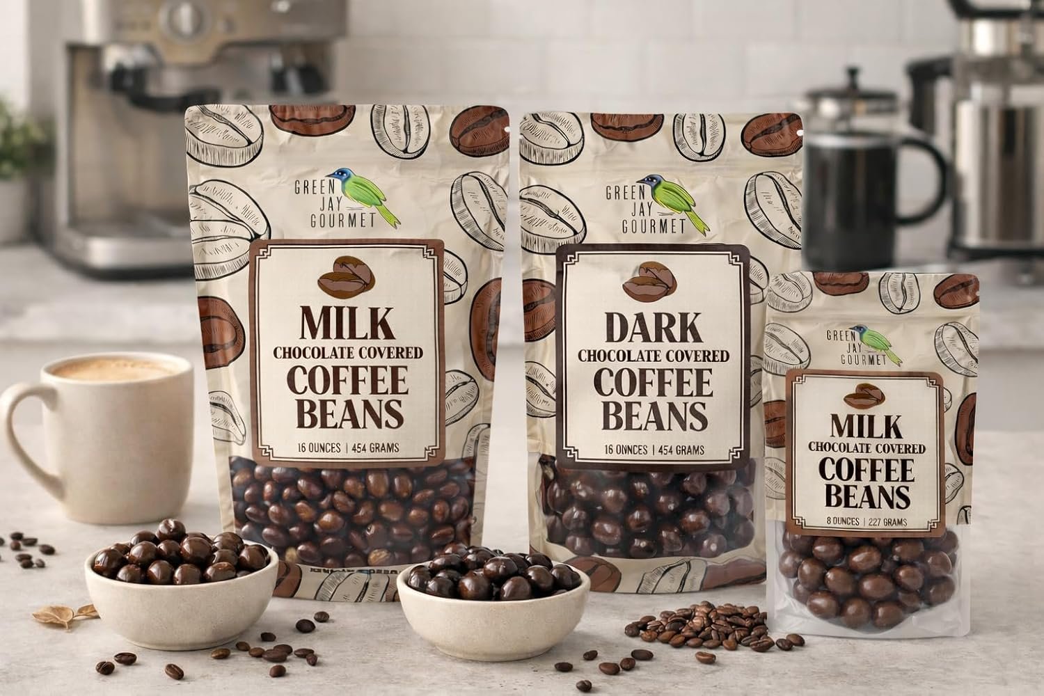 Green Jay Gourmet Milk Chocolate Covered Coffee Beans - Handmade & Fresh Milk Chocolate Espresso Beans - Great Gift for Chocolate Lovers - 8 Ounce Resealable Bag - Image 4