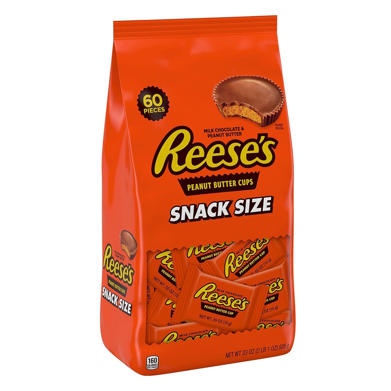 REESE'S Milk Chocolate Snack Size Peanut Butter Cups, Candy Bag, 33 oz (60 Pieces) - Image 3