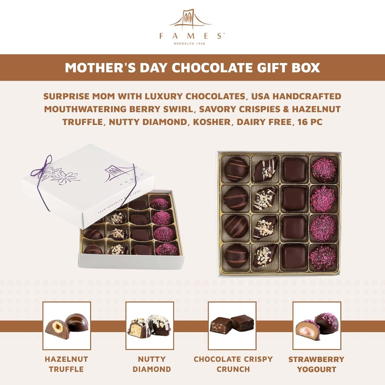 Box of Chocolates Gift for Mom - Kosher Dairy Free, Vegan Chocolate Gift Box - 16 Pc Handcrafted Truffle Candy Assortment - Mom Birthday - Image 7