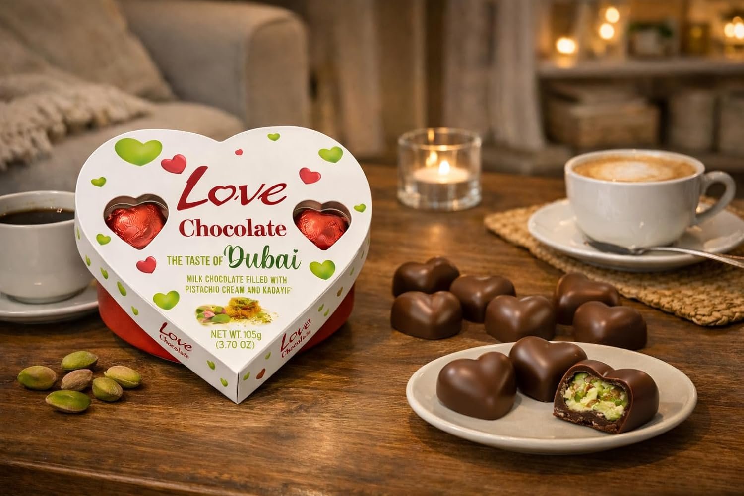 Dubai Chocolates in a Gift Box, Milk Chocolate with Pistachio Cream and Kataifi Filling, Valentines Gift, 3.70 oz - Image 4