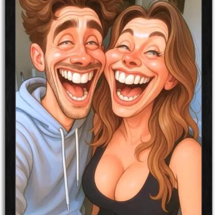 Famitrendz Custom Caricature Portrait, Custom Couple Portrait Wall Art Print, Portraits from Photo, Personalized Gift for Her, Him, Wife, Husband, Gifts Valentines Birthday Wedding for Men Women