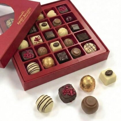 ANDY ANAND CHOCOLATIER 25 Piece Premium Bon Bon Chocolate Collection Assortment, Truffles Gift Box – Exotic flavors, Pistachio Cream, Mint, Tiramisu and More