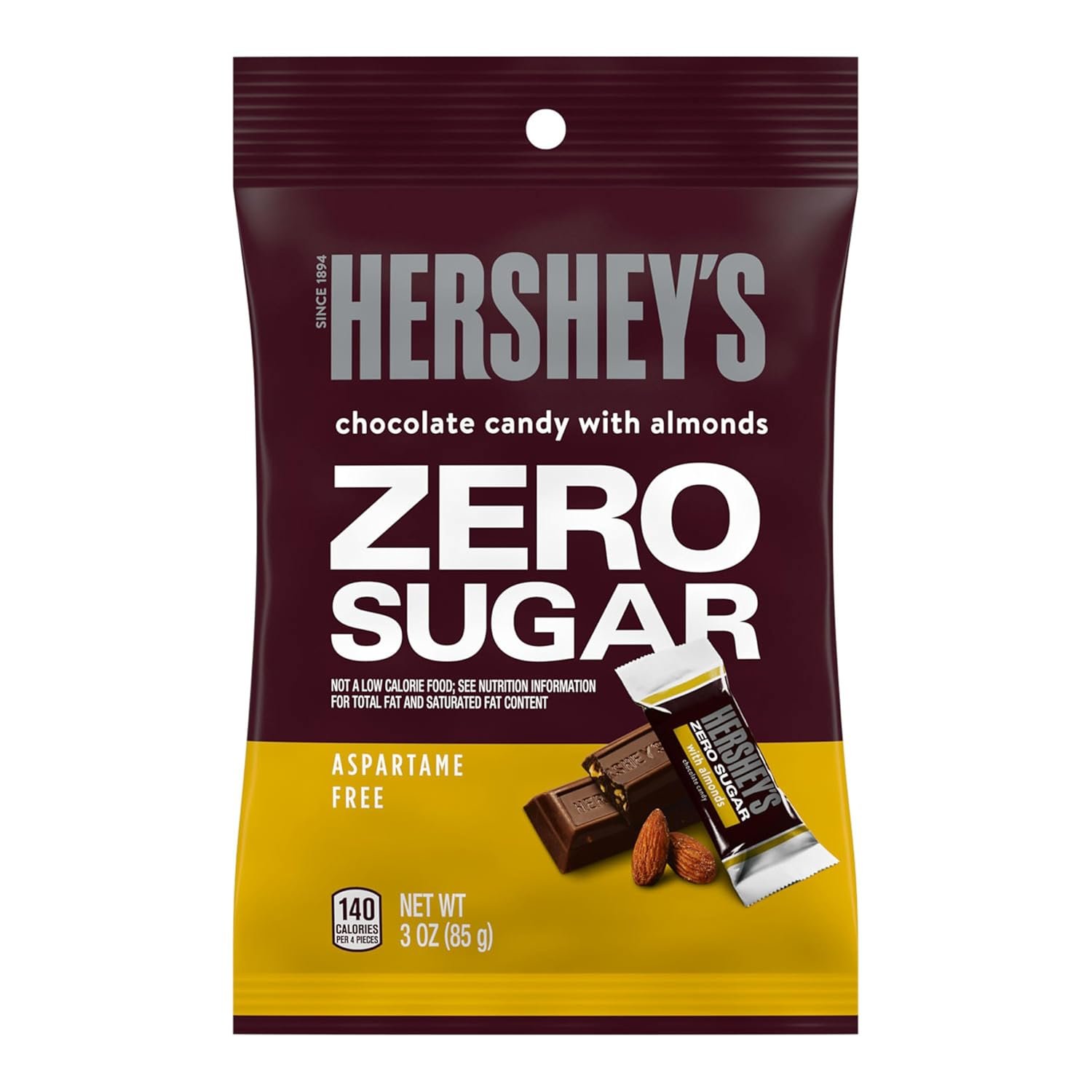 HERSHEY'S Zero Sugar Chocolate with Almonds Candy Bag, 3 oz - Image 3