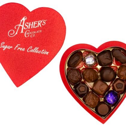 Asher's Chocolates, Sugar Free Chocolate Heart Shaped Assortment, Diabetic Friendly Chocolate, Small Batches of Kosher Chocolate, Giftable Design, Family Owned Since 1892 (14 Pieces, 7oz)