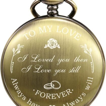 Mens Womens Quartz Personalized Pocket Watch Engraved Engraving Customized with Chain Gift Box Wedding Gift for Groomsman Bestman Husband Dad Love