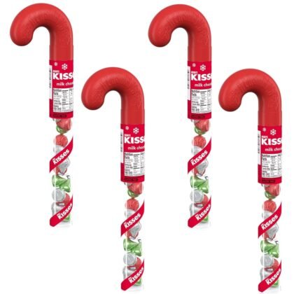 Hershey Kisses Filled Candy Cane Tubes - Pack of 4 - Great for Stocking Stuffers and Sharing with Friends and Family this Holiday Season