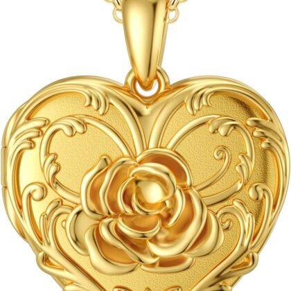 SOULMEET Sunflower/Rose/Daisy Heart Locket Necklace That Holds Pictures Keep Someone Near to You Sterling Silver/Gold Personalized Photo Locket Gift