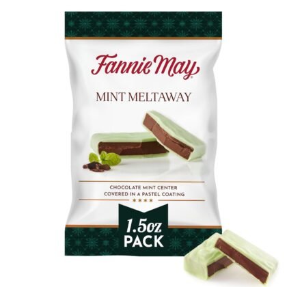 Fannie May Mint Meltaways, Individually Wrapped Mint Chocolate with Pastel Coating, Single Serve Holiday Treat, 1.5 oz
