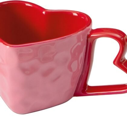 Ceramic Heart Shape Mug, Pink Porcelain Love Cup, 6.7OZ/200ml Cute Small Coffee Mug, Unique Gift for Valentine’s, Anniversary, Birthday, Mother’s Day(Red Grip)