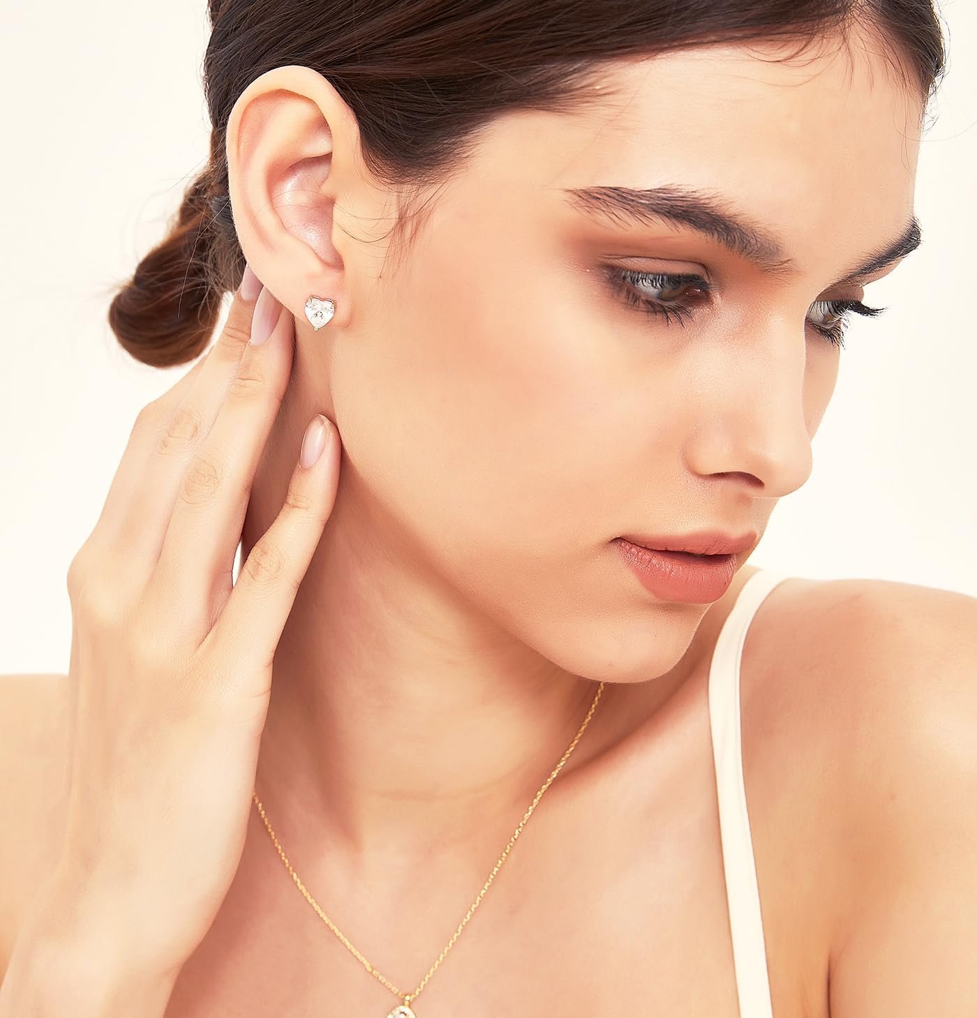 Sterling Silver Heart Stud Earrings for Women, 925 Silver Post with Cubic Zirconia, Hypoallergenic Cute Small Jewelry - Image 3