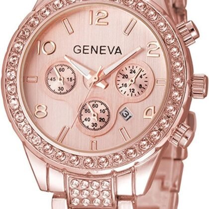 Luxury Unisex Crystal Diamond Watches Quartz Digital Calendar Rose Gold Silver Stainless Steel Watch