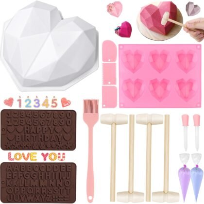 34Pcs Valentine's Day Heart Silicone Molds, Sublaga Breakable Heart Mold Set for Chocolate, Letter Mold and Number Chocolate Molds for Valentine Candy Making