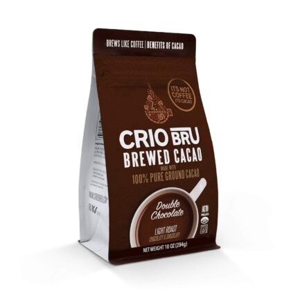 Crio Bru Brewed Cacao Double Chocolate Light Roast - Coffee Alternative Natural Healthy Drink | 100% Pure Ground Cacao Beans | 99.99% Caffeine Free, Keto, Low Carb, Paleo, Brew And Enjoy Hot or Iced (10oz)