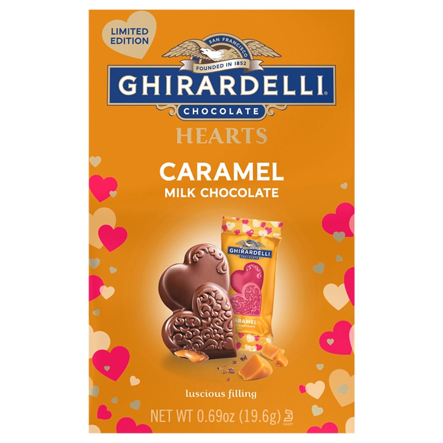 Ghirardelli Chocolate, Milk Chocolate Caramel Hearts, 0.69 Ounce