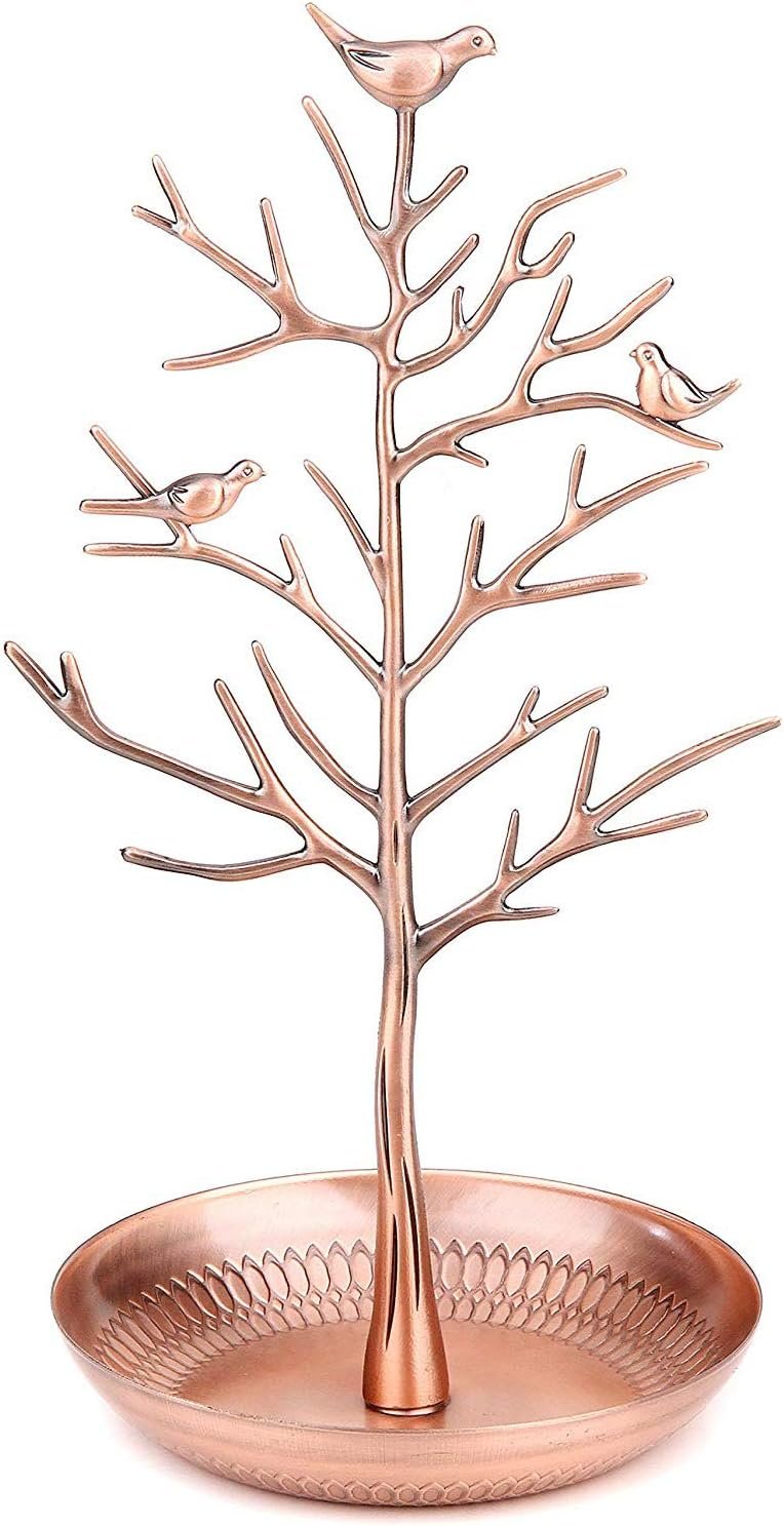 Jewelry Tree Necklace Earring Holder Modern Cute Bird Jewelry Stand for Women Girls Teen Bronze - Image 7