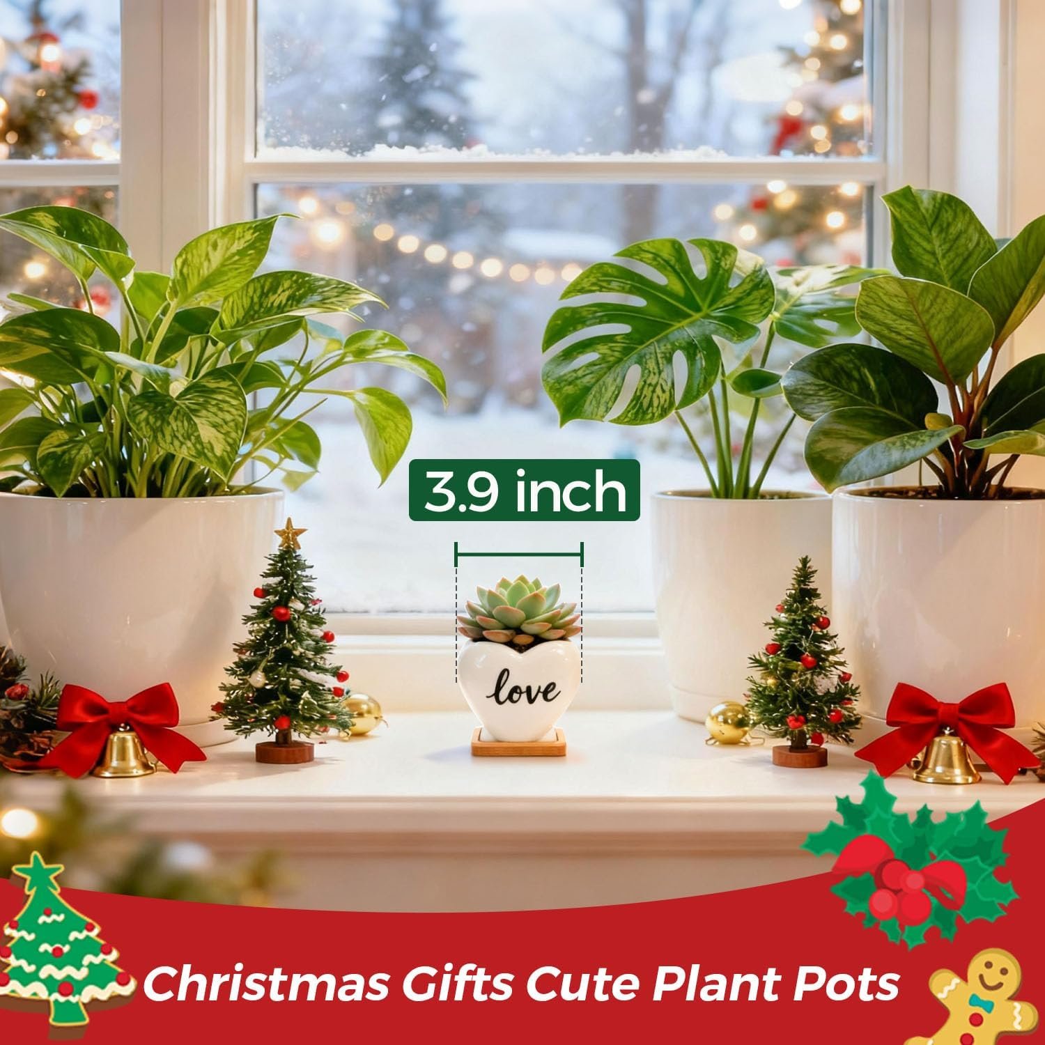 T4U Succulent Pots, 3.9 Inch Succulent Planters with Drainage, Small Cute Plant Pots for Windowsill, Funny Ceramic Plant Pots, Thank You Gift for Teacher, Mom, Friend, for Coworkers - Image 6