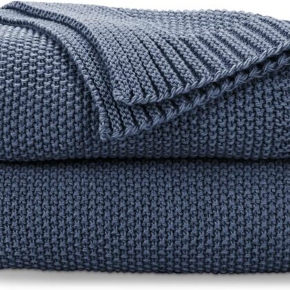 CozeCube Blue Throw Blanket for Couch, Soft Cozy Cable Knit Throw for Bed Sofa Living Room, Lightweight Warm Decorative Farmhouse Christmas Blanket, 60"x80", Dusty Blue