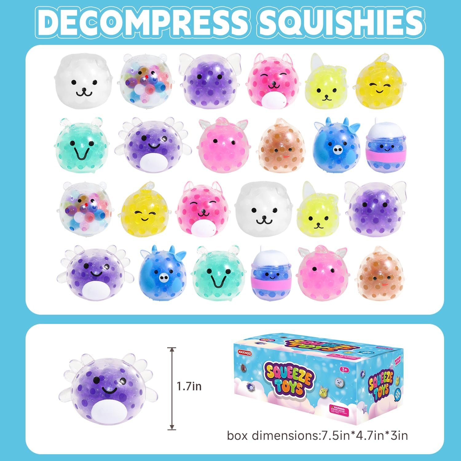 24 Pack Cute Animals Squishies for Kids, Kawaii Mini Squeeze Toys, Bulk Squishy Squeeze Ball Set Anti-Anxiety Stress Relief Toys for Easter Basket Fillers Egg Fillers Party Favors - Image 2