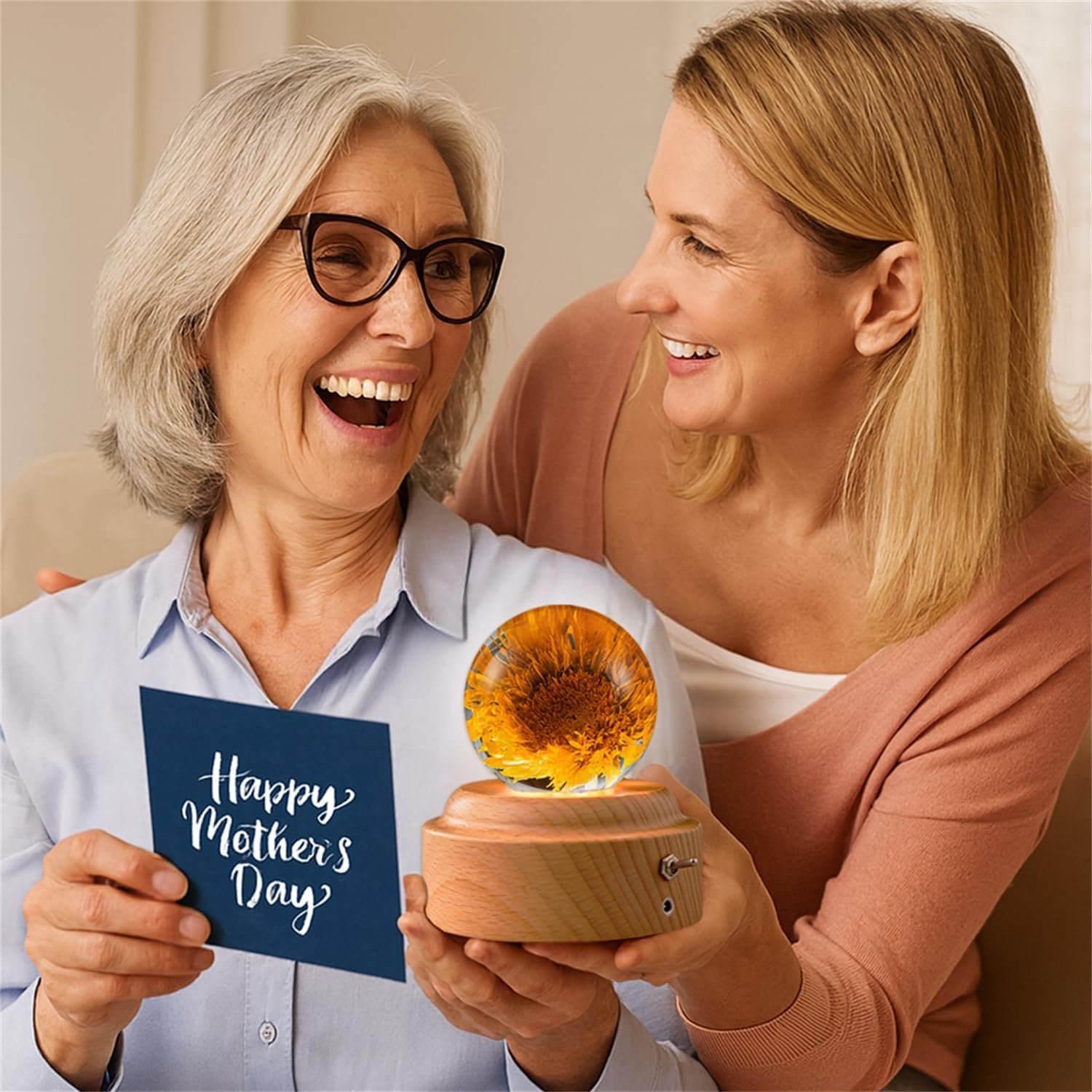 7cm Diameter Sunflowers wood Mechanism Music Box with Night Light You are my sunshine gift for Restaurant Bedroom Bar Coffee Shop Gifts for Women Mom Mother's Day Valentine's Day anniversary birthday - Image 5