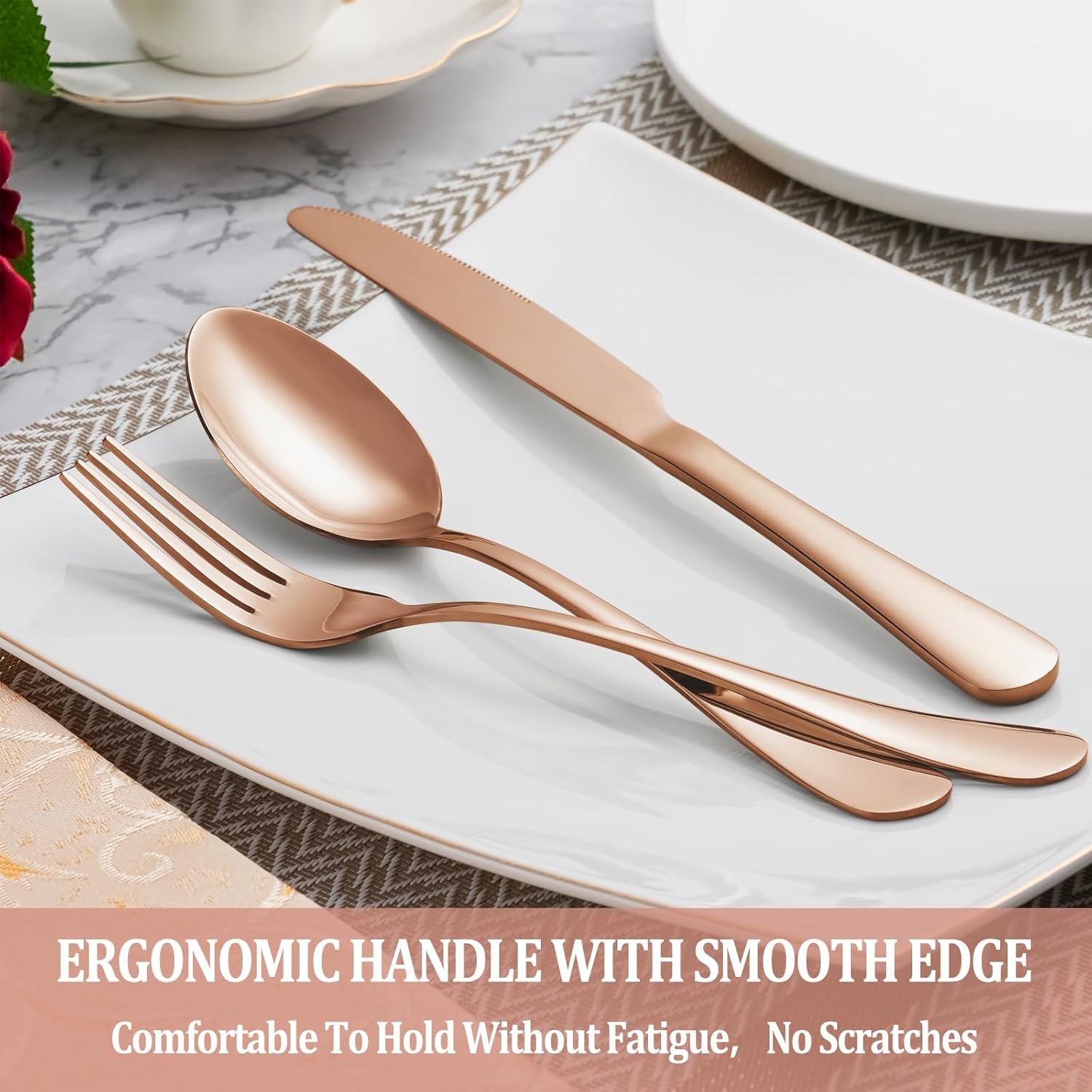 40 Pcs Rose Gold Silverware Set Service for 8, Premium Stainless Steel Flatware Set, Cutlery Utensil Set, Durable Home Kitchen Eating Tableware Set, Include Fork Knife Spoon Set, Dishwasher Safe - Image 5
