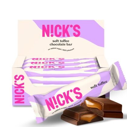 NICKS Soft Toffee Chocolate Candy Bar with Caramel Sauce Without Added Sugar,110 Calories, 3.5 Net Carbs, Gluten Free, Low Carb Candy – 15-Pack (28g Each)
