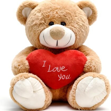 I Love You! 10'' Teddy Bear with Red Heart, Soft Plush Bear Doll Stuffed Animal Toys, Gifts for Her/Girlfriend Lover Mom Kids (Light Brown)