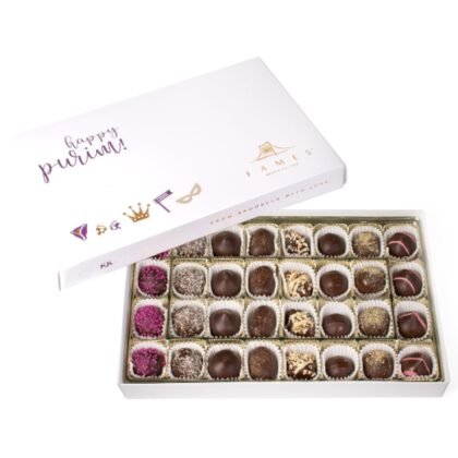 Luxury Purim Mishloach Manot Gift Box – 32-Piece Assorted Gourmet Chocolates – Kosher Parve Dairy-Free Purim Gift Set for Mishloach Manot & Holiday Gifting