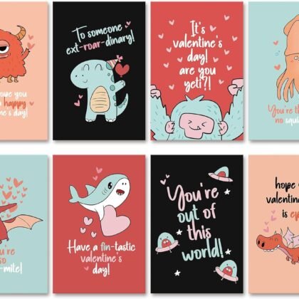 24 Funny Valentine's Day Card Set, Assorted Pun Note Cards with Envelopes, Cute Valentines Cards Pack for Kids Student Classroom School, 4 x 6 In(8 Designs, 3 Each)