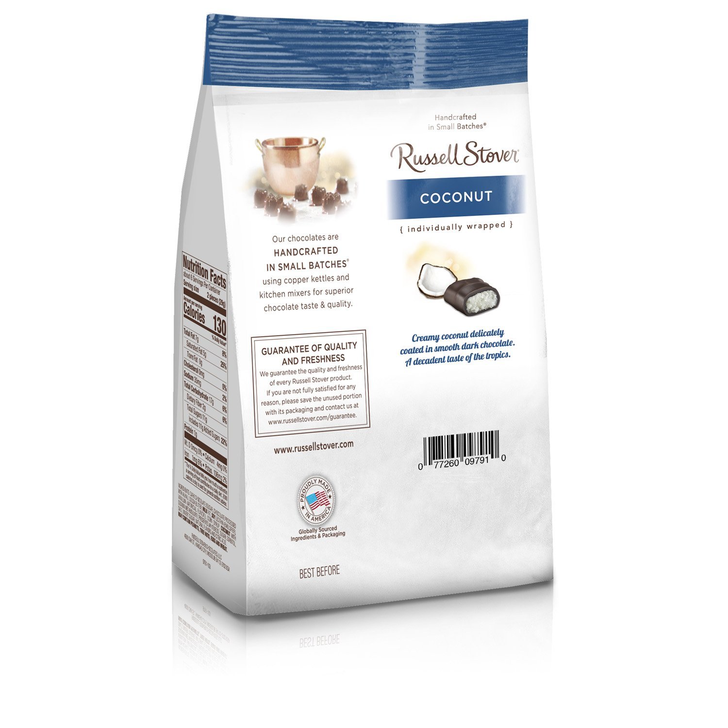 Russell Stover Dark Chocolate Coconut Mini Gusset Bag 6 Ounce Russell Stover Chocolate Coconut Chocolate Candy Bag; Sweet Coconut Covered in Rich Chocolate Candy, Individually Wrapped - Image 3