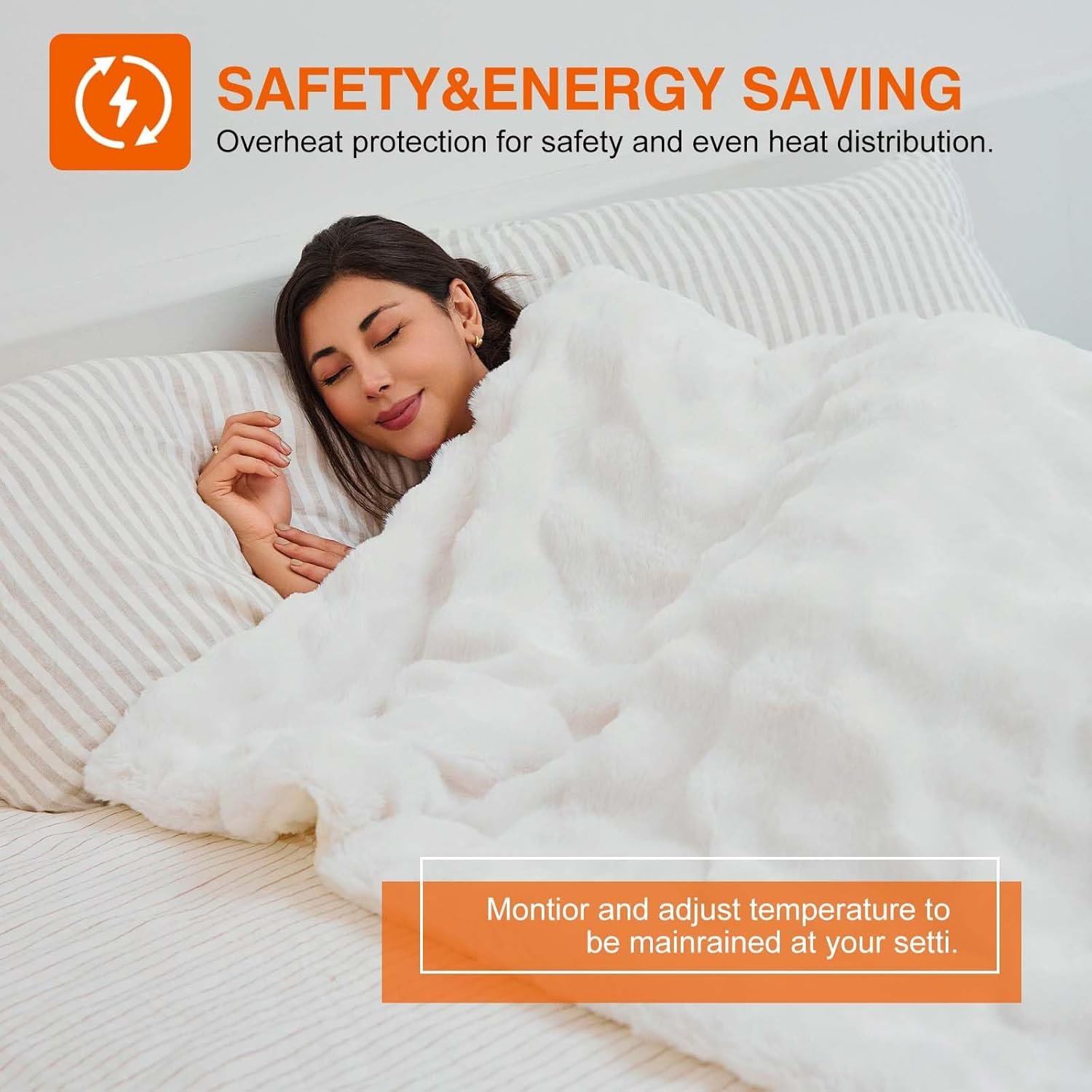 Heated Blanket Throw with 6 Fast Heating Levels,4 Hours Auto-Off,50x60 Cozy Faux Rabbit Fur Bubble Washable Electric Blanket with Overheating Protection,ETL Certification(Cream) - Image 4