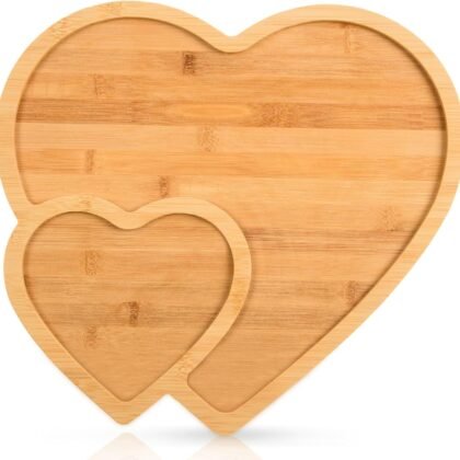 AWIZOM Heart Shaped Bamboo Serving Tray Valentine's Day Wooden Serving Platter Heart Shape Cheese Charcuterie Board Snack Dessert Candy Dish Plate for Wedding Mother's Day Present,12.8x11.61x0.59