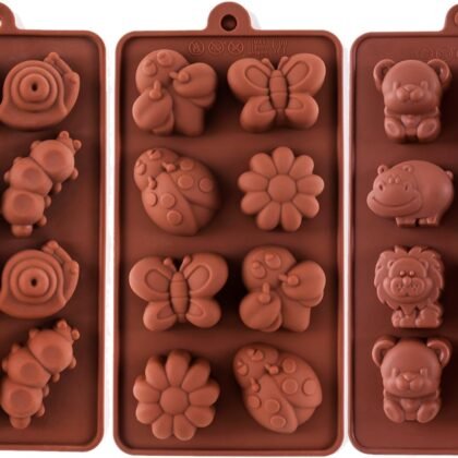 Silicone Molds Non-stick Chocolate Candy Mold,Soap Molds,Silicone Baking mold Making Kit, Set of 3 Forest Theme with Different Shapes Animals,Lovely & Fun for Kids