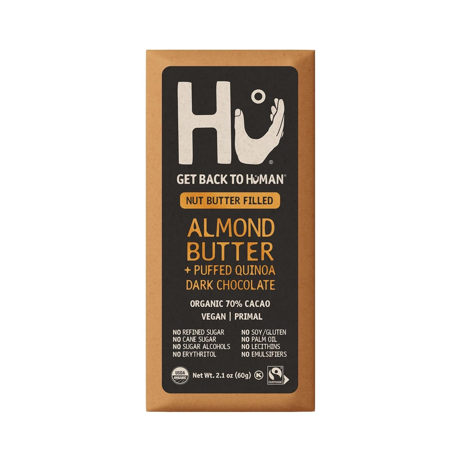 Hu Almond Butter + Puffed Quinoa Dark Chocolate Bar, 2.1 Ounce Bar, 1 Count