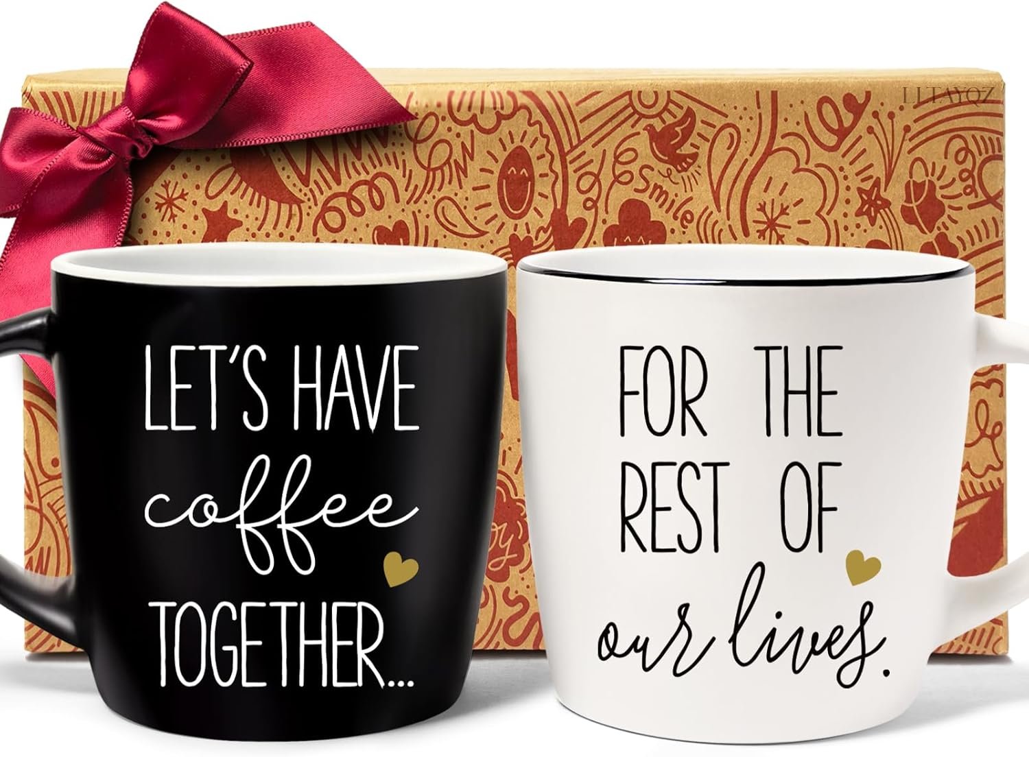 Let's Have Coffee Together Coffee Mug Set Gift for Couple, Ceramic Engagement Wedding Anniversary Mug Gifts for Couple, Bride and Groom Newlywed Bridal Shower, Mr and Mrs, Valentine’s Gifts-21