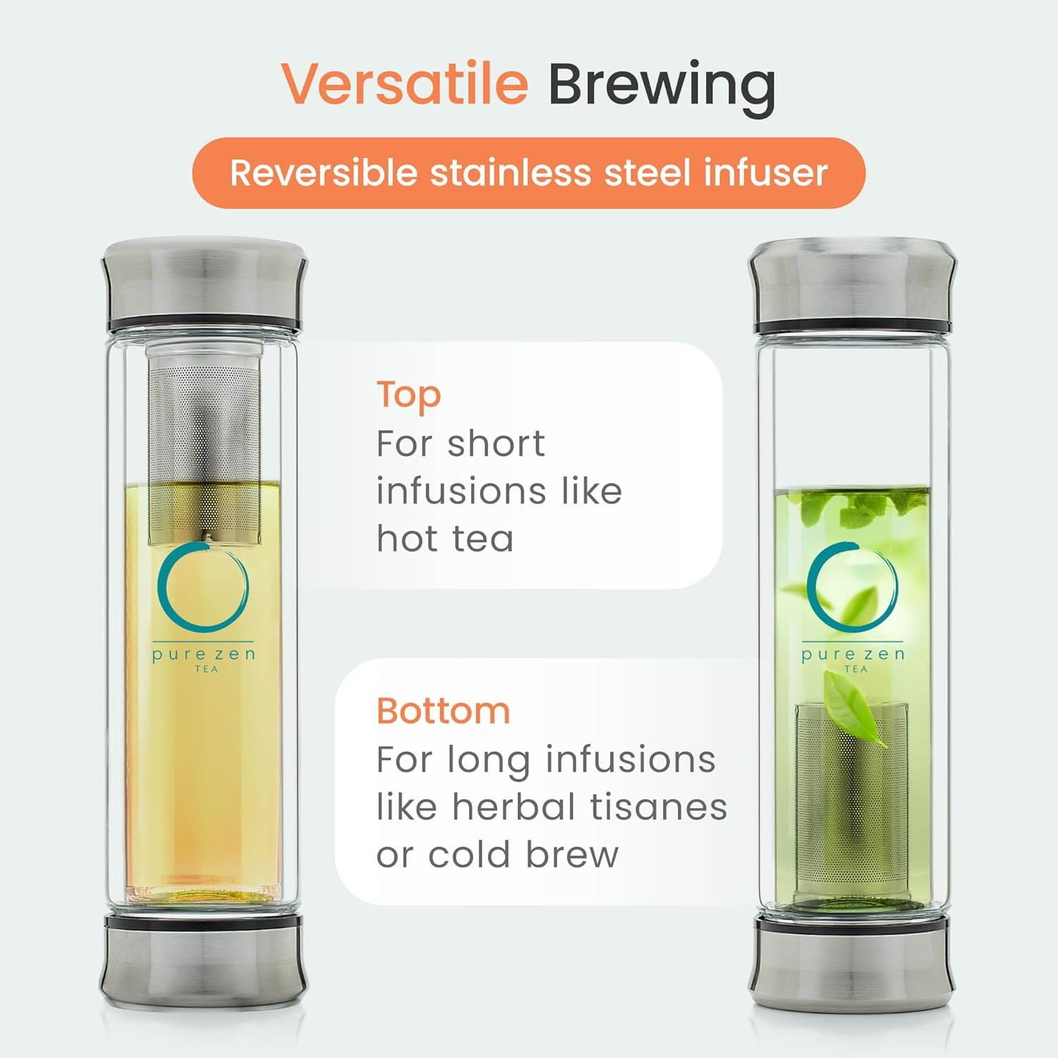 Pure Zen Tea Tumbler with Infuser - Double Wall Glass Travel Mug with Stainless Steel Filter - Leakproof Tea Infuser Bottle for Loose Leaf Infusions and Fruit Infused Water - Unique Gift Set - 13 oz - Image 6